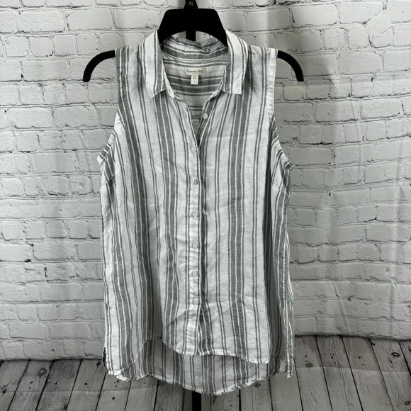 Garnet Hill 100% Linen Striped Tank Size 4 - Picture 1 of 5
